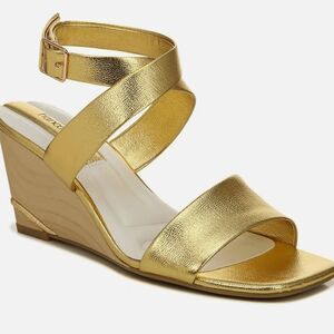 New FRANCO SARTO STUD BUCKLE ANKLE STRAP WEDGE SANDALS gold 6